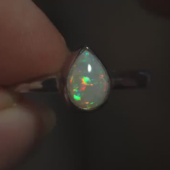 Australian Solid Opal Silver Ring Size 8 | Natural Unique Colourful Opal | Gift For Women October Birthstone