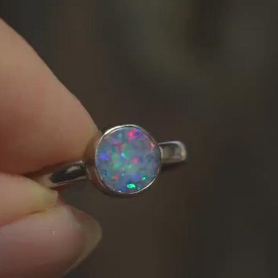 Australian Opal Doublet Silver Ring Size 8 | Natural Unique Colourful Opal | Gift For Women October Birthstone