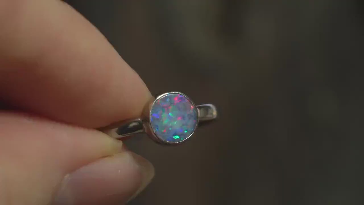 Australian Opal Doublet Silver Ring Size 8 | Natural Unique Colourful Opal | Gift For Women October Birthstone