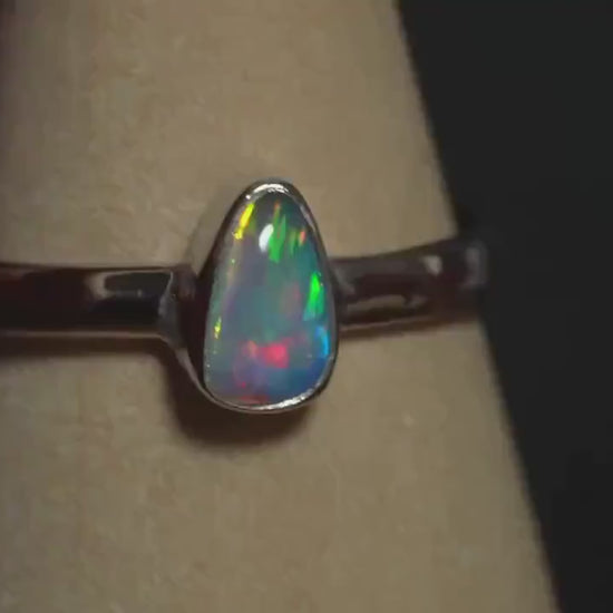 Australian Opal Doublet Silver Ring Size 8 US | Natural Unique Colourful Opal | Gift For Women October Birthstone