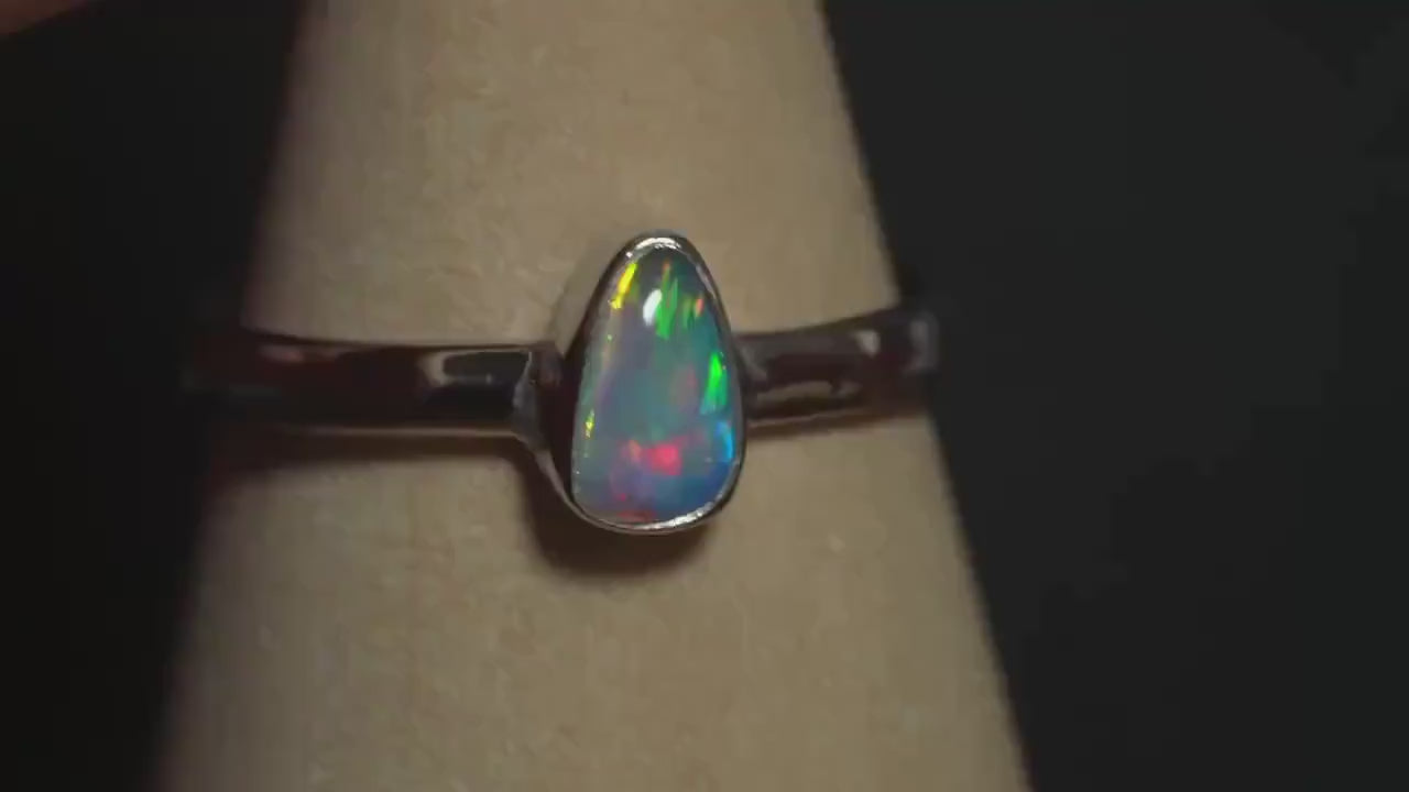 Australian Opal Doublet Silver Ring Size 8 US | Natural Unique Colourful Opal | Gift For Women October Birthstone