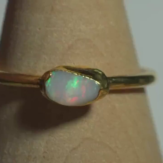 Raw Opal Ring for Women Size 9 • Australian Opal •  October Birthstone • Gift for Her • Gemstone Statement Ring • Gold Filled Ring