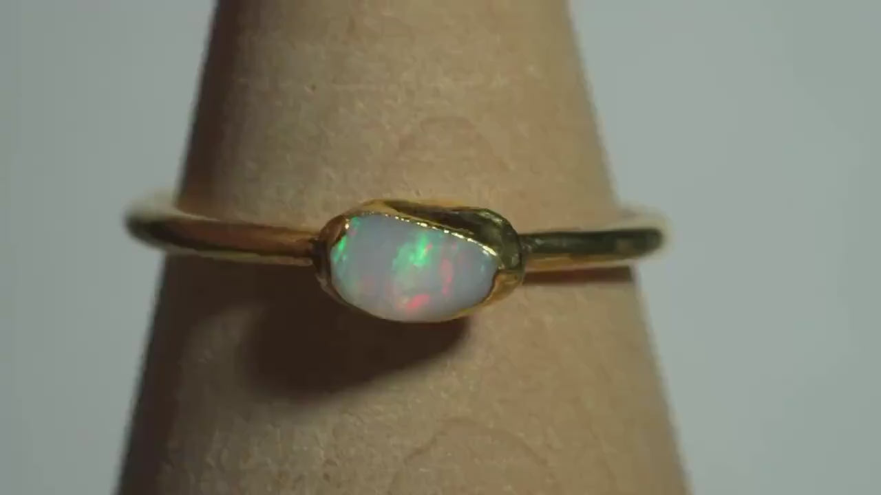 Raw Opal Ring for Women Size 9 • Australian Opal •  October Birthstone • Gift for Her • Gemstone Statement Ring • Gold Filled Ring