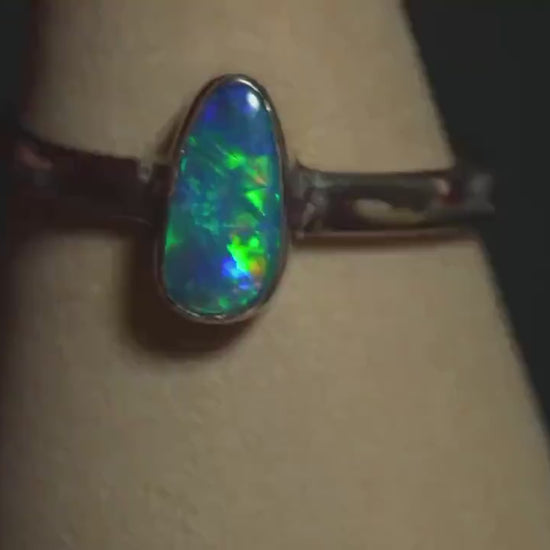 Australian Opal Doublet Silver Ring Size 7 US | Natural Unique Colourful Opal | Gift For Women October Birthstone