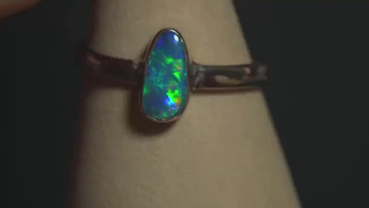 Australian Opal Doublet Silver Ring Size 7 US | Natural Unique Colourful Opal | Gift For Women October Birthstone