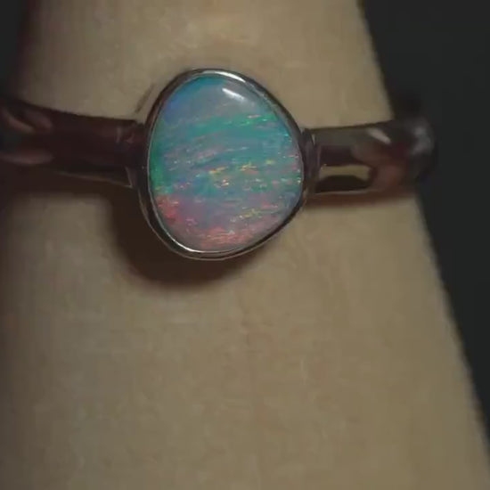 Australian Opal Doublet Silver Ring Size 7 US | Natural Unique Colourful Opal | Gift For Women October Birthstone