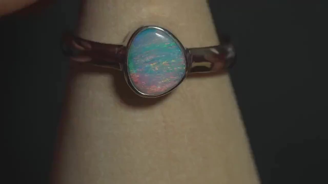 Australian Opal Doublet Silver Ring Size 7 US | Natural Unique Colourful Opal | Gift For Women October Birthstone