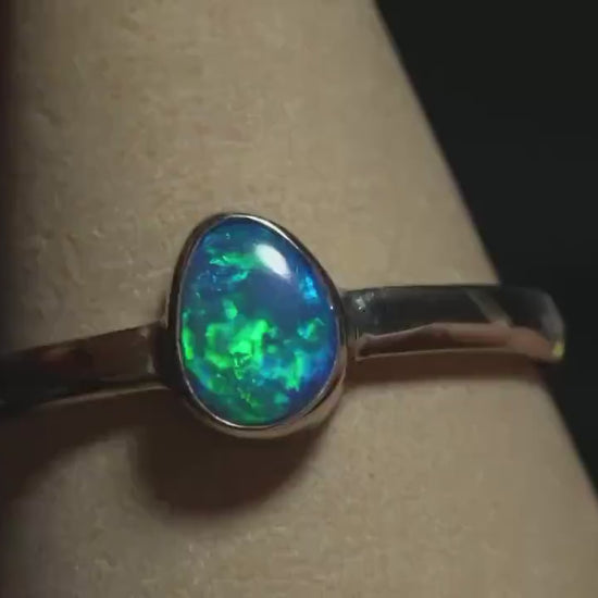 Australian Opal Doublet Silver Ring Size 9 US | Natural Unique Colourful Opal | Gift For Women October Birthstone