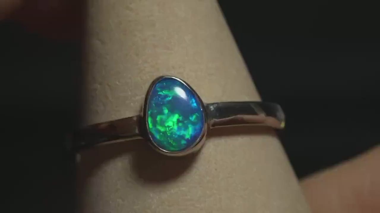 Australian Opal Doublet Silver Ring Size 9 US | Natural Unique Colourful Opal | Gift For Women October Birthstone