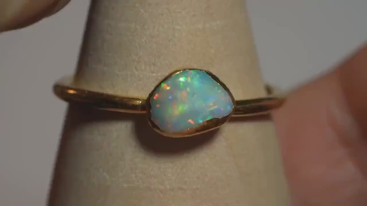 Single Raw Opal Gold Ring | Unique Gift for Her | October Birthstone | Electrform Opal Ring | US Size 10