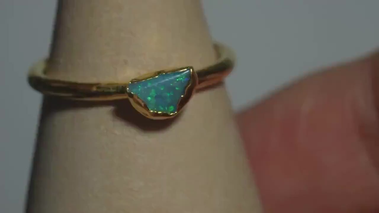 Single Raw Opal Gold Ring | Unique Gift for Her | October Birthstone | Electrform Opal Ring | US Size 6