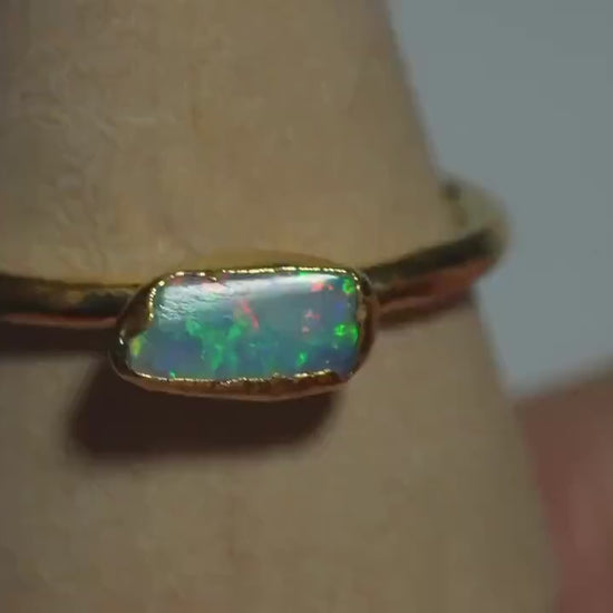 Single Raw Opal Gold Ring | Unique Gift for Her | October Birthstone | Electrform Opal Ring | US Size 9