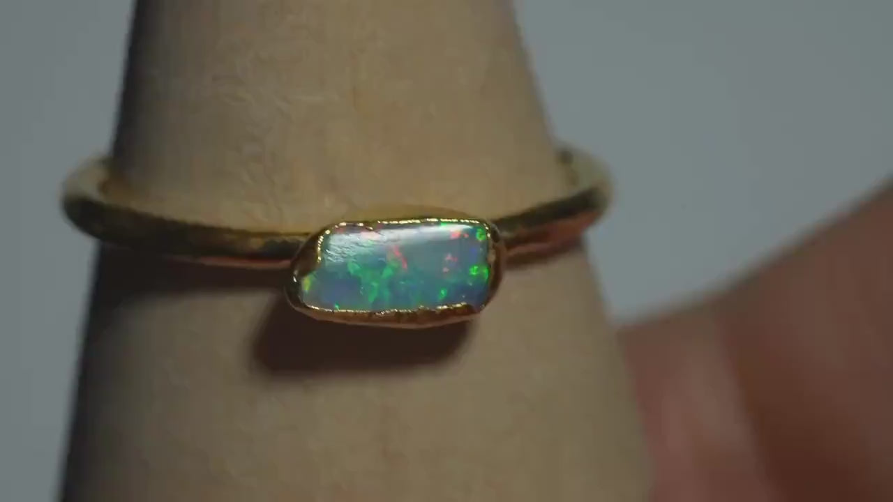 Single Raw Opal Gold Ring | Unique Gift for Her | October Birthstone | Electrform Opal Ring | US Size 9