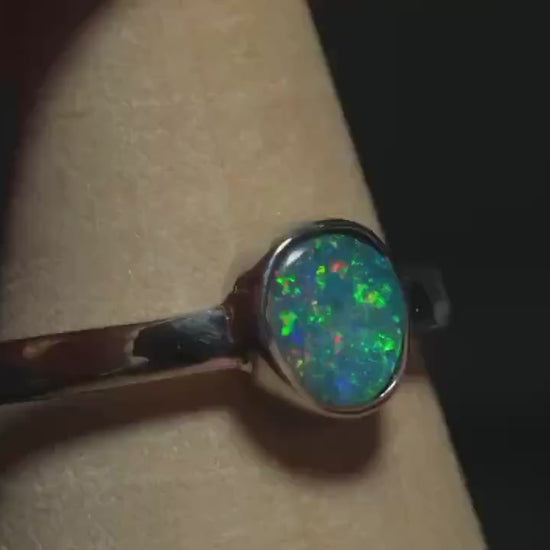 Australian Opal Doublet Silver Ring Size 6 US | Natural Unique Colourful Opal | Gift For Women October Birthstone