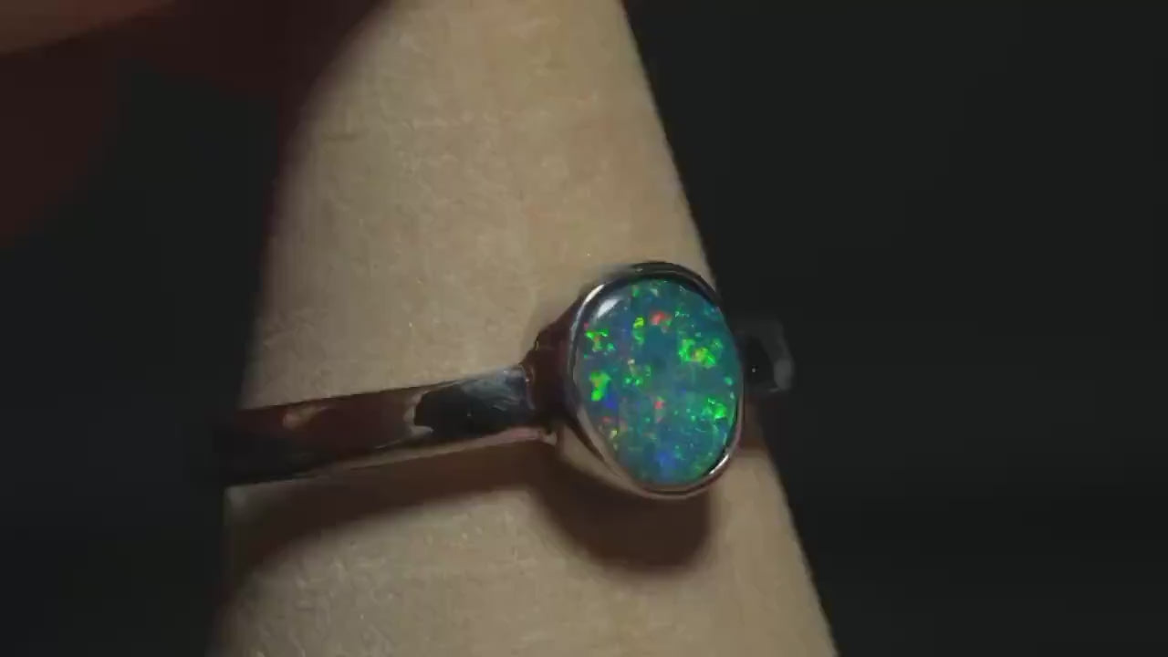 Australian Opal Doublet Silver Ring Size 6 US | Natural Unique Colourful Opal | Gift For Women October Birthstone