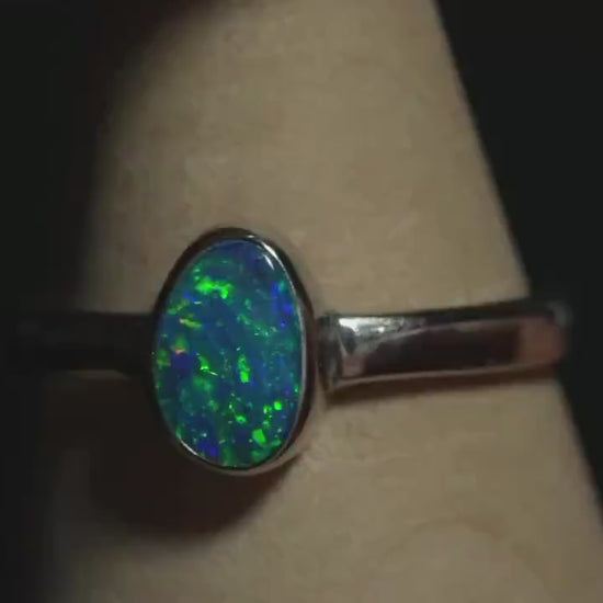 Australian Opal Silver Ring Size 7 | Natural Unique Colourful Opal | Gift For Women October Birthstone