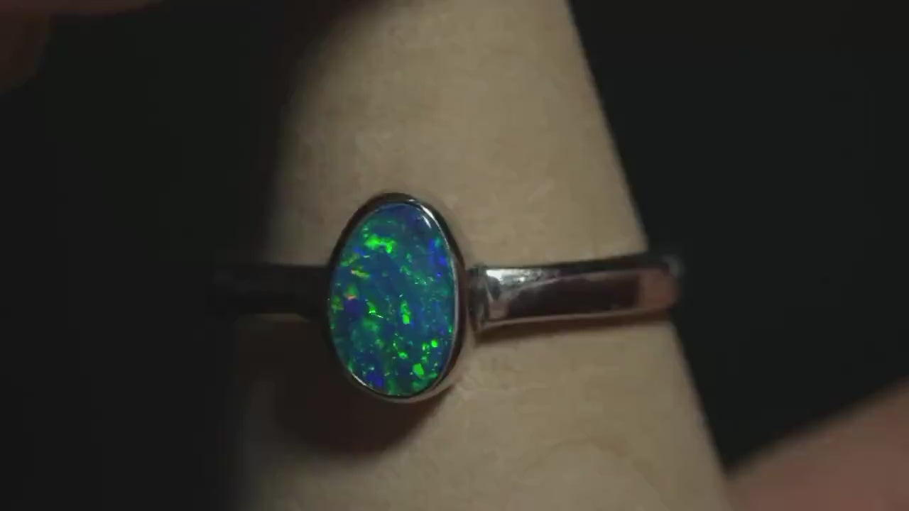Australian Opal Silver Ring Size 7 | Natural Unique Colourful Opal | Gift For Women October Birthstone