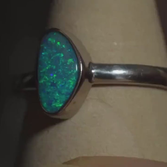 Australian Opal Doublet Silver Ring Size 9 US | Natural Unique Colourful Opal | Gift For Women October Birthstone