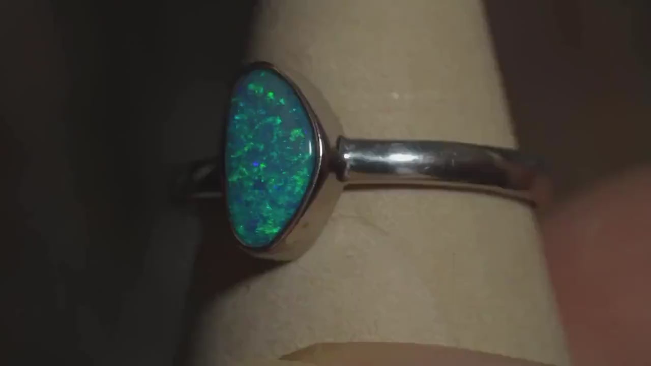 Australian Opal Doublet Silver Ring Size 9 US | Natural Unique Colourful Opal | Gift For Women October Birthstone