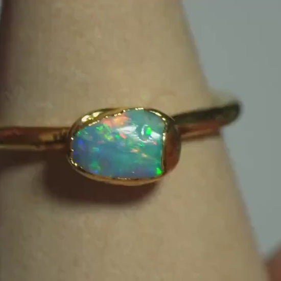 Raw Opal Ring for Women Size 7 • Australian Opal •  October Birthstone • Gift for Her • Gemstone Statement Ring • Gold Filled Ring