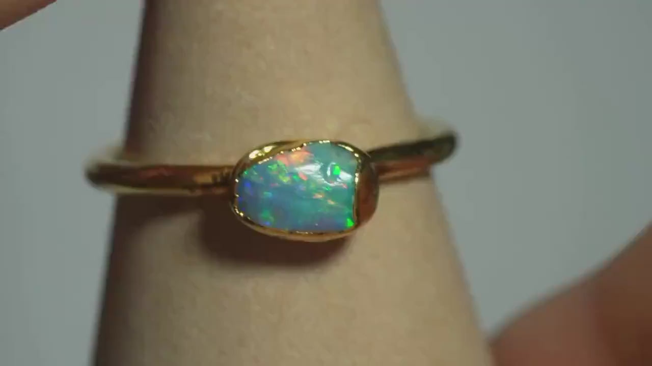 Raw Opal Ring for Women Size 7 • Australian Opal •  October Birthstone • Gift for Her • Gemstone Statement Ring • Gold Filled Ring