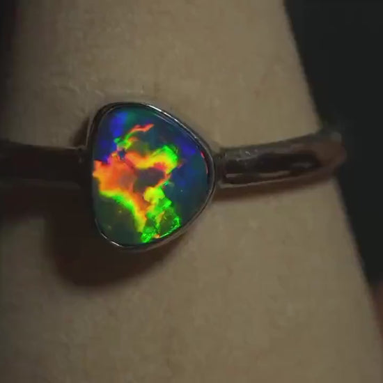 Australian Opal Doublet Silver Ring Size 9 US | Natural Unique Colourful Opal | Gift For Women October Birthstone