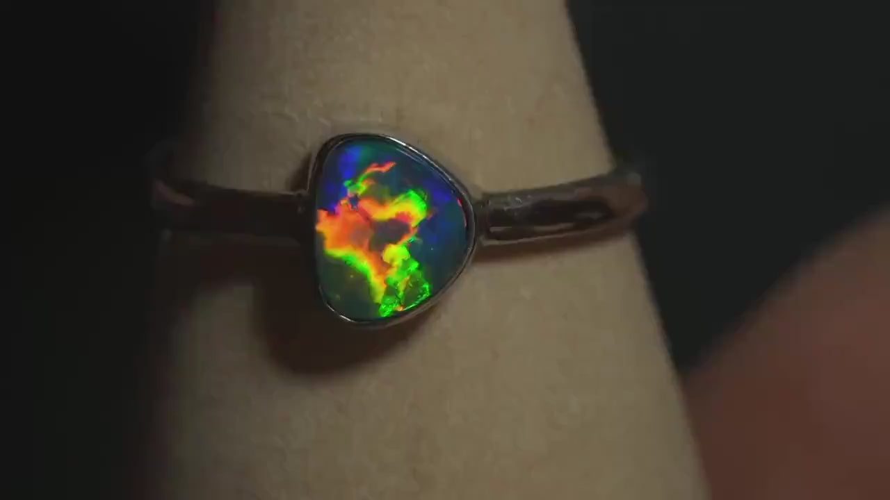 Australian Opal Doublet Silver Ring Size 9 US | Natural Unique Colourful Opal | Gift For Women October Birthstone