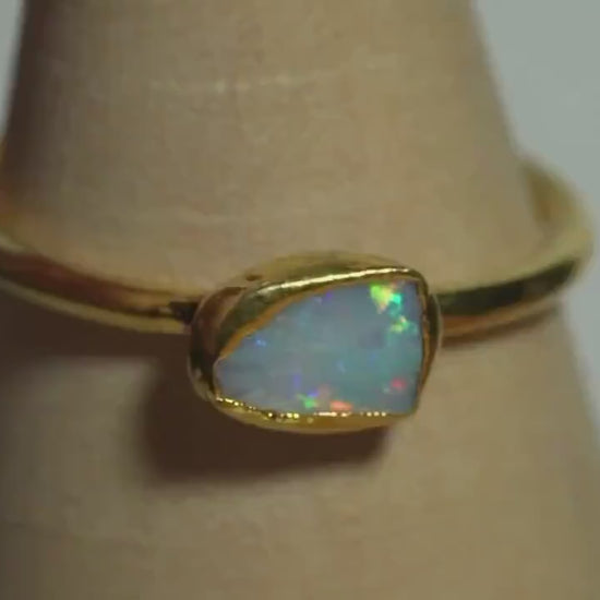 Raw Opal Ring for Women Size 9 • Australian Opal •  October Birthstone • Gift for Her • Gemstone Statement Ring • Gold Filled Ring