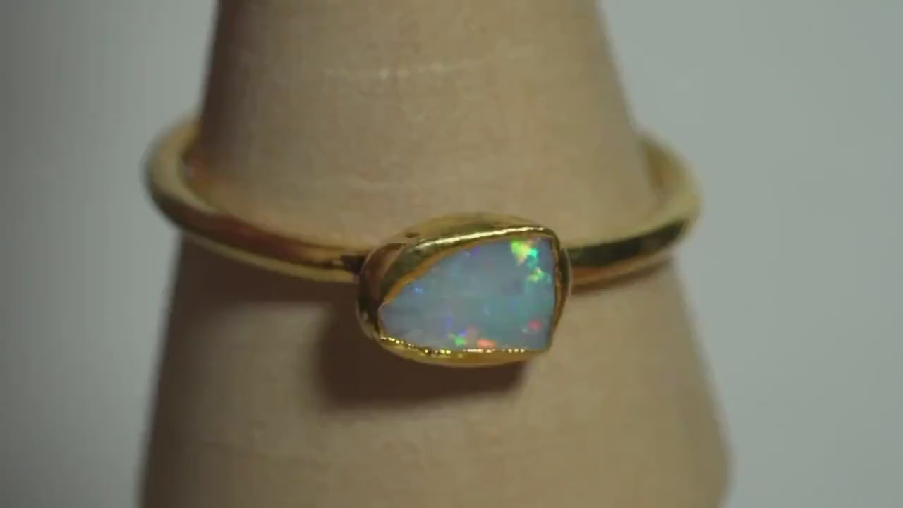 Raw Opal Ring for Women Size 9 • Australian Opal •  October Birthstone • Gift for Her • Gemstone Statement Ring • Gold Filled Ring