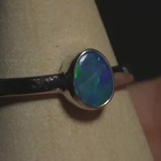 Australian Opal Doublet Silver Ring Size 8 US | Natural Unique Colourful Opal | Gift For Women October Birthstone